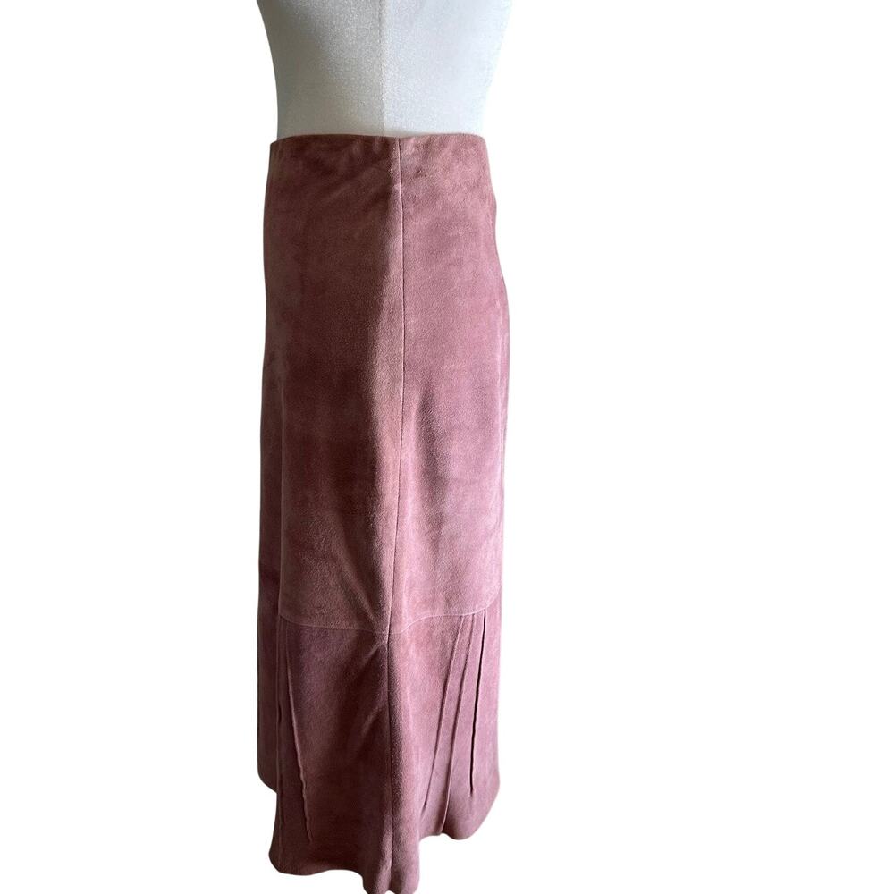 Banana Republic Suede/Leather Skirt Midi Pleated Flare SZ6 Mauve - Picture 3 of 7
